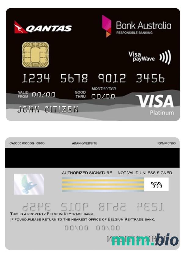 Australia Bank Australia Platinum Rewards Visa karta w pełni edytowalne PSD